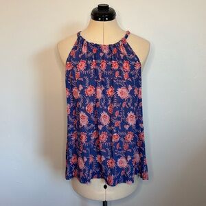 XiRENA 100% Cotton Sleeveless Tank Top in Blue Fleur, Blue and Red Floral, L